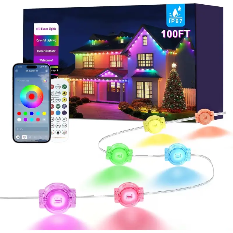 100FT Smart Permanent Outdoor Lights, RGBIC Waterproof Eaves Lights with App Control, Color Changing Roofline LED Lights for House, Garden, Christmas & Holiday Decor
