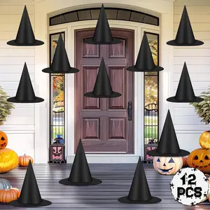 Halloween Witch Hats, Black Hanging Witch Hat, Witch Costume Accessories Witches Hats with 328 FT Nylon Cord Wizard Hats Indoor Outdoor Halloween Decorations for Home Yard Porch Ceiling