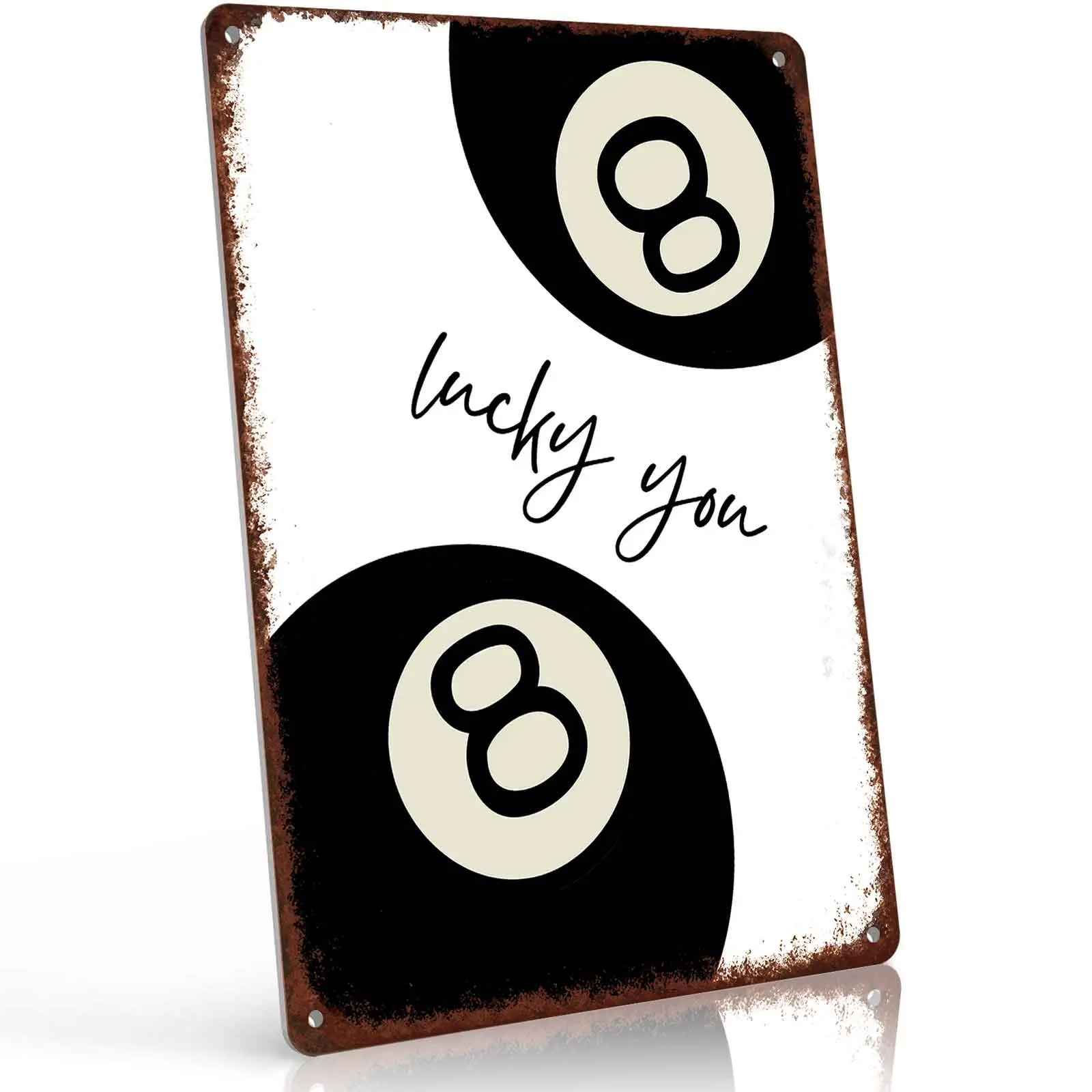 Lucky You 8 Ball Billiards Aluminum-Based Home Sign, 8x12 in Metal Plaque, Retro Room Decor for Home Bar Man Cave, Unique Room Decor