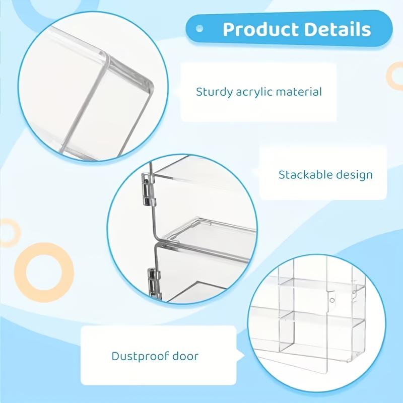 4 PCS  Multi-functional 8 Compartment Clear Plastic Storage Boxes Stackable with Lids for Toys Cars Jewelry Desktop Closet Organizer Space Saving Home Office