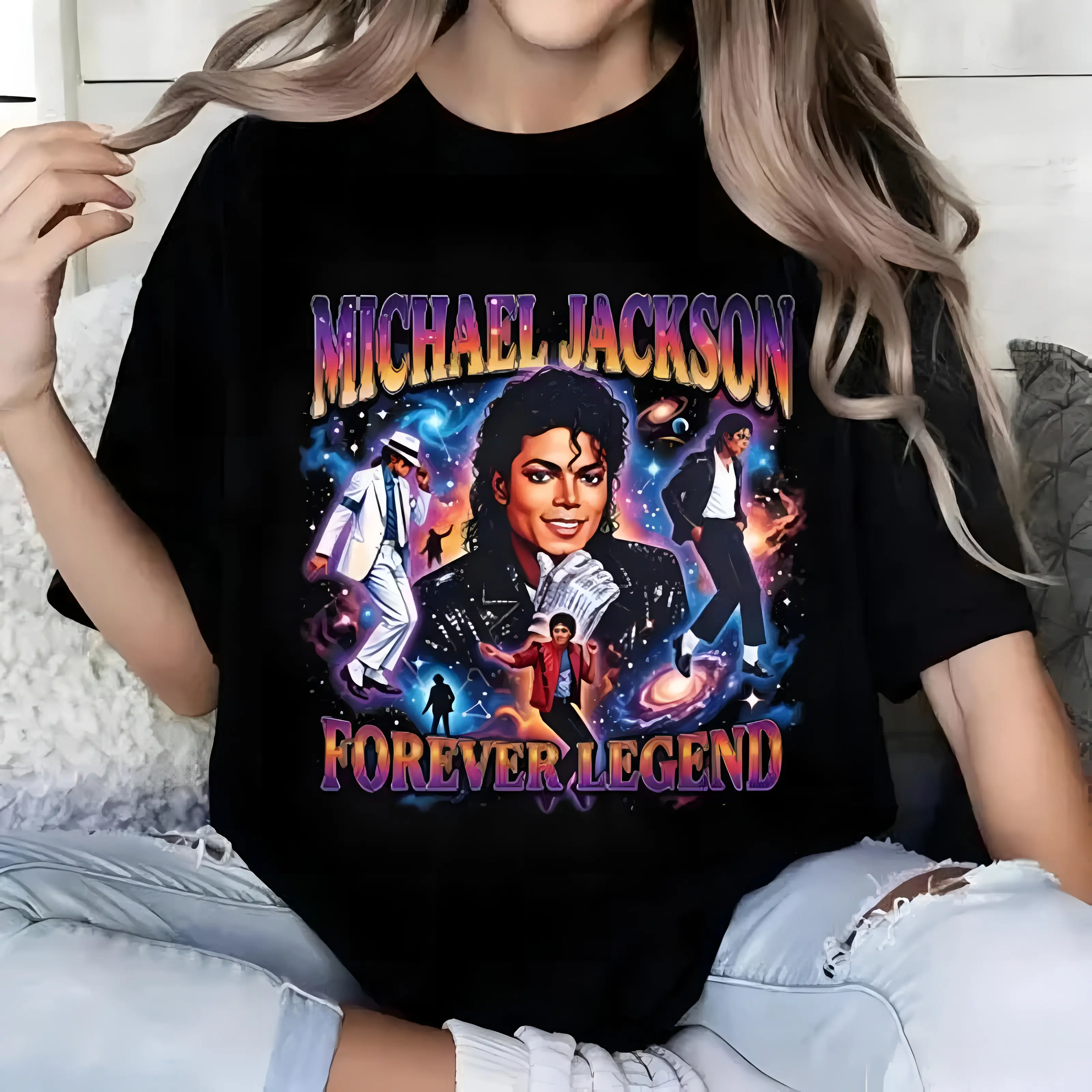 100 Percent Cotton Vintage Pop Culture T-Shirt Michael Jackson Forever Legend Graphic Design Summer Casual Wear For Music Lovers And Fans Of Iconic Artists #   Michael Jackson #   Jaafar Jackson #   biopic #   music legend Streetwear Tshirt