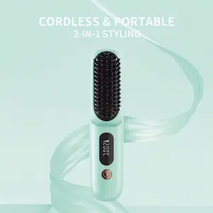 Rechargeable Wireless Hair Straightener & Curler, 2-in-1 Portable Hair Styling Comb for Travel
