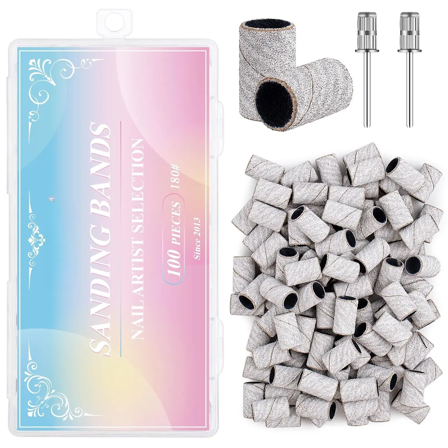Sanding Bands for  Drill, 180 Grit Sanding Bands  Drill Bits 100 count Fine Grit  Sanding Bands with Storage Box for  Size 3/32"  Drill Machine ()