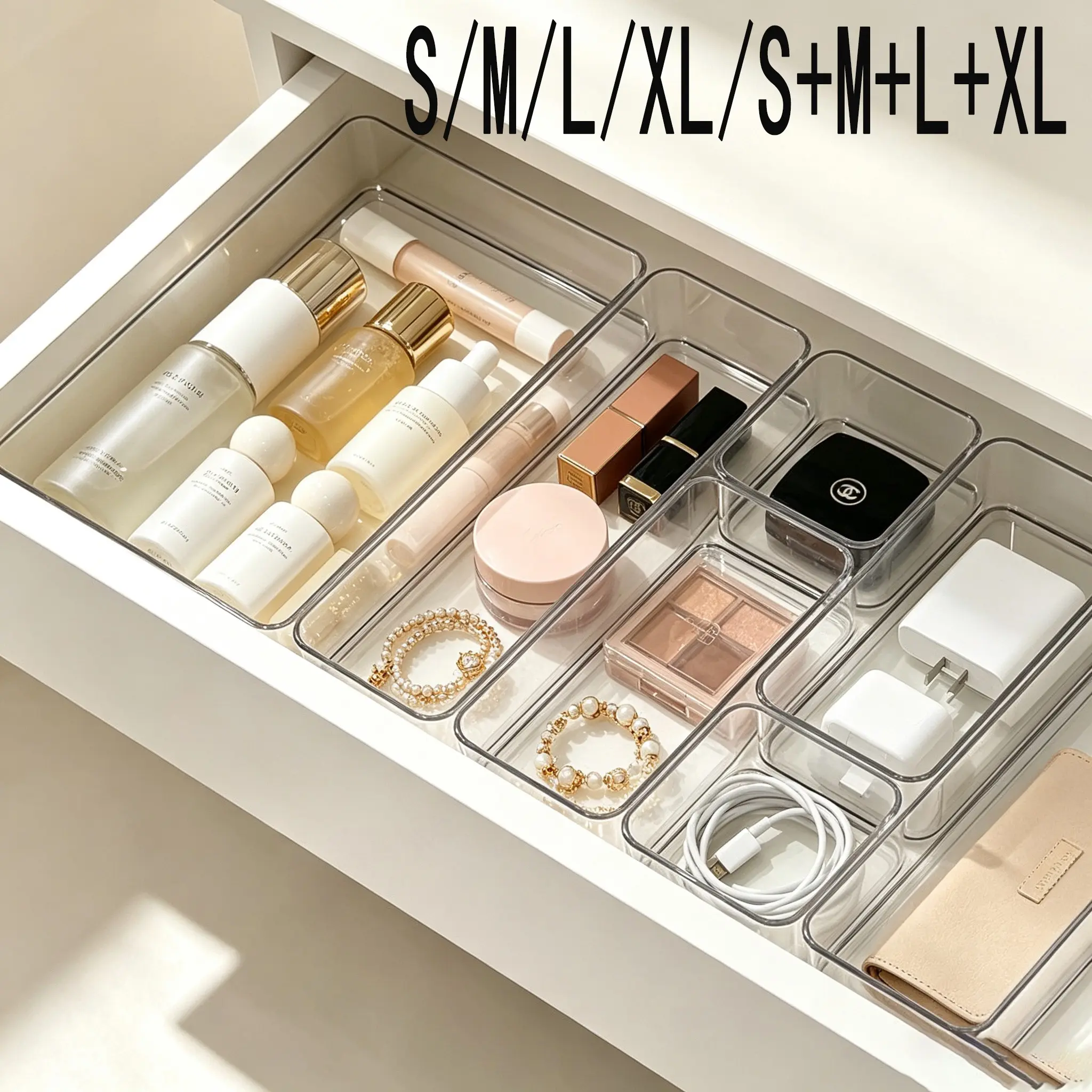 Integrated Drawer Divider Organizer Box, Universal Storage Box for Bathroom, Makeup Table, Bedroom, Kitchen, Versatile Organizing Solution