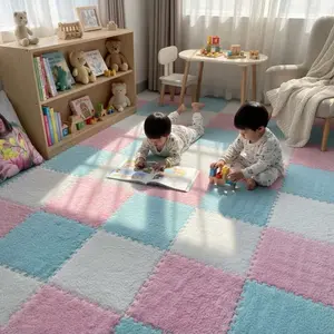 15-Piece Floor Mat Set, Plush Foam Interlocking Square Carpets, Soft Game Mats for Home Game Room Decor, Elegant Carpet Tiles