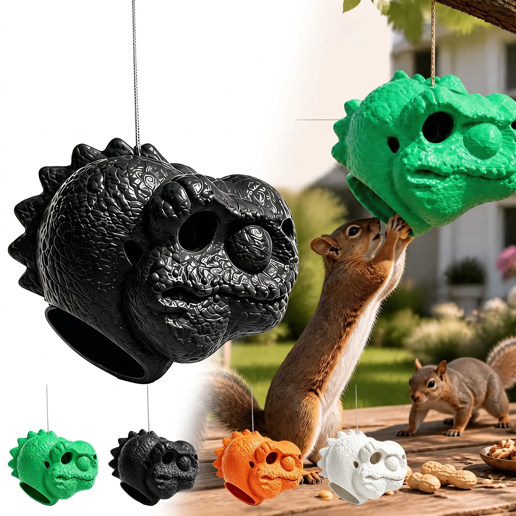 Funny T-Rex Head Squirrel Feeder, Hilarious Dinosaur Mask Dispenser, Gag Gift for Dad, Viral Garden Decor, Backyard Lawn Fun