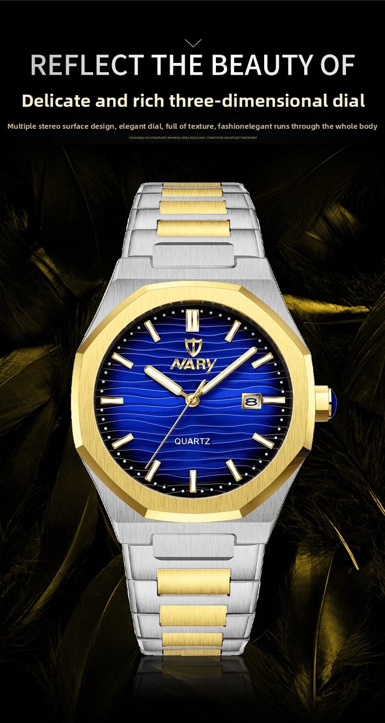 Men's Luxury Gold Octagonal Quartz Watch - Green Textured Dial with Date Display, Stainless Steel Band, Luminous Hands, Business Casual Dress Wristwatch, Perfect Gift for Him