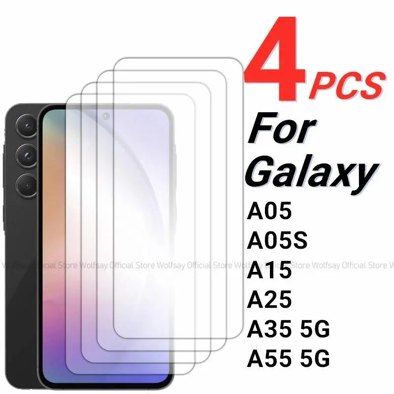 Tempered Glass Screen Protector for Samsung Galaxy A05S,A05,A15,A25,A35,A55 5G - 2/4PCS Full Glue Guard, Glass+Silicon, Waterproof, No Battery Needed, None Feature Cellphone Accessories
