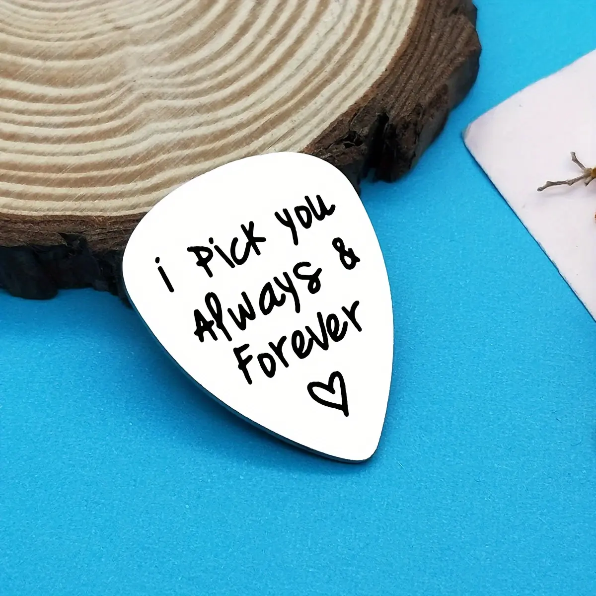 Heartfelt surprise, stainless steel guitar pick - "I choose you, forever and ever" design with heart symbol - birthday, Christmas, Father's Day, guitar gifts ideal for boyfriends, husbands, sons, musicians