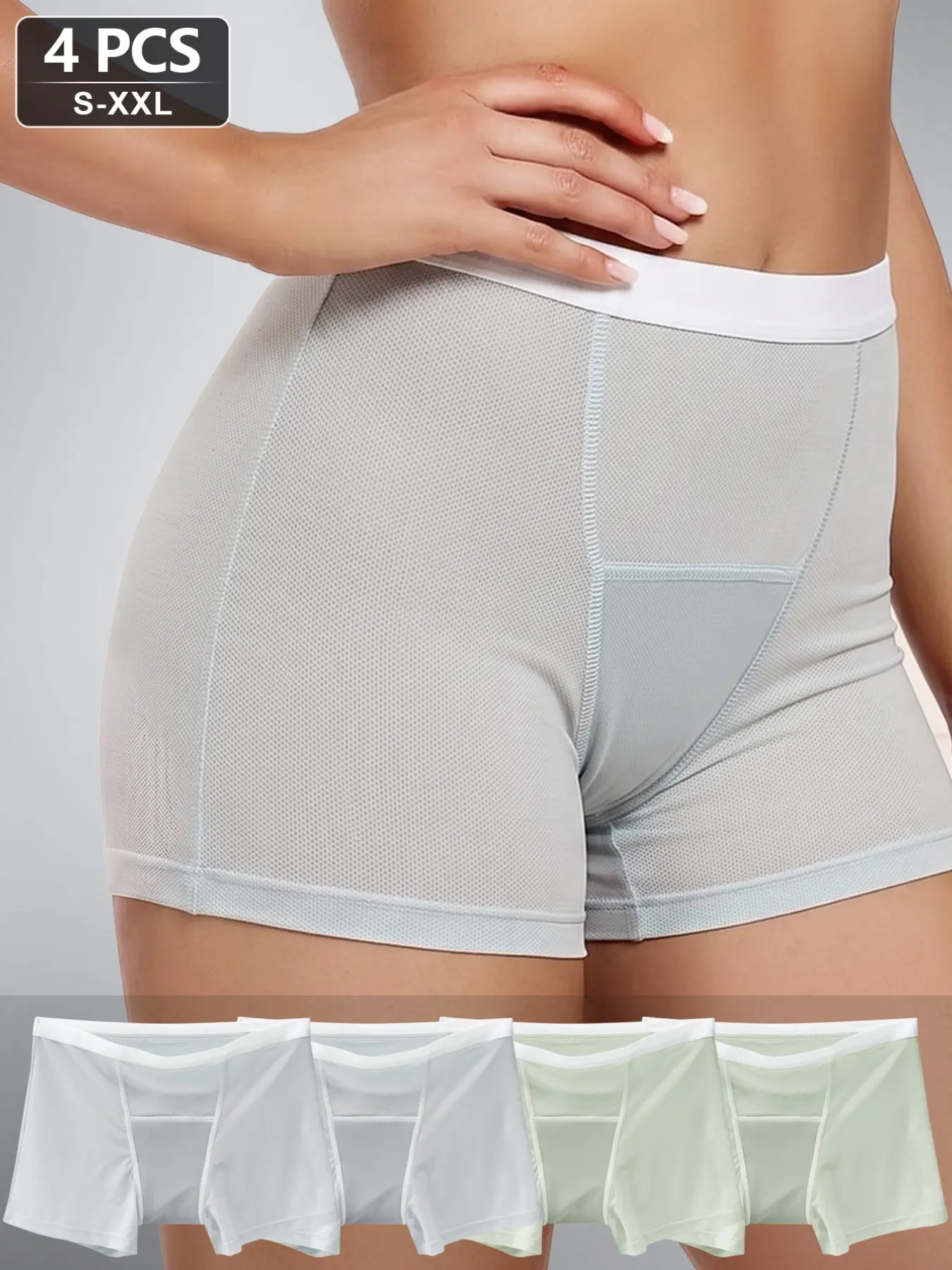 4-Pack Women's Lightweight Breathable Ice Silk Panty Liners, Wide Waistband, 4-Layer Leak-Proof, S-Xxl, Daily Use