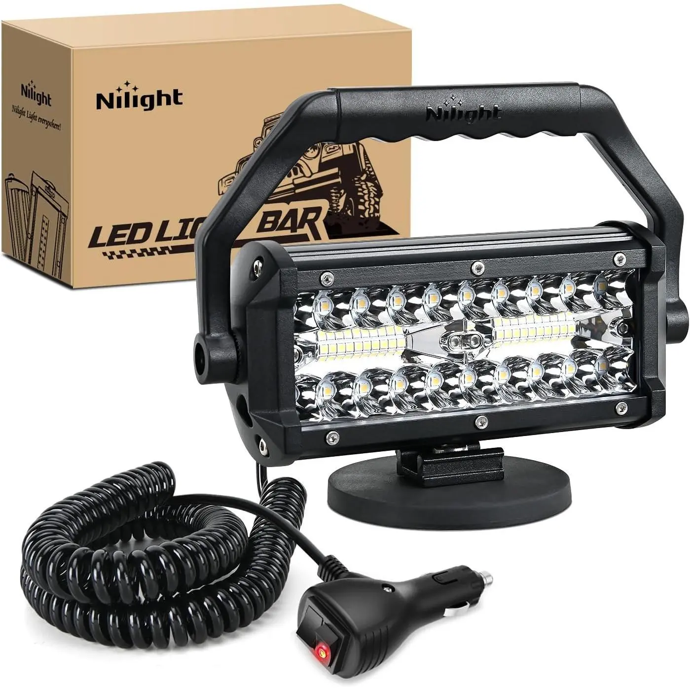 Nilight 6.5In LED Light Bar, Triple Row Spot-Flood Combo Beam Pod, Cigarette Lighter Powered with Wiring & Magnetic Base, Truck Accessories, Semi Truck Accessories, Off-Road LED Underglow Bars & Work Lights for UTV