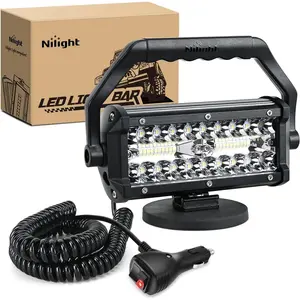 Nilight 6.5In LED Light Bar, Triple Row Spot-Flood Combo Beam Pod, Cigarette Lighter Powered with Wiring & Magnetic Base, Truck Accessories, Semi Truck Accessories, Off-Road LED Underglow Bars & Work Lights for UTV