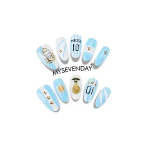 30pcs Short Water Drop Shape False Nails, Football Theme Nail Art, Eco-Friendly Resin, Non-Toxic, Easy Application, Perfect for Sports Events & Home Use