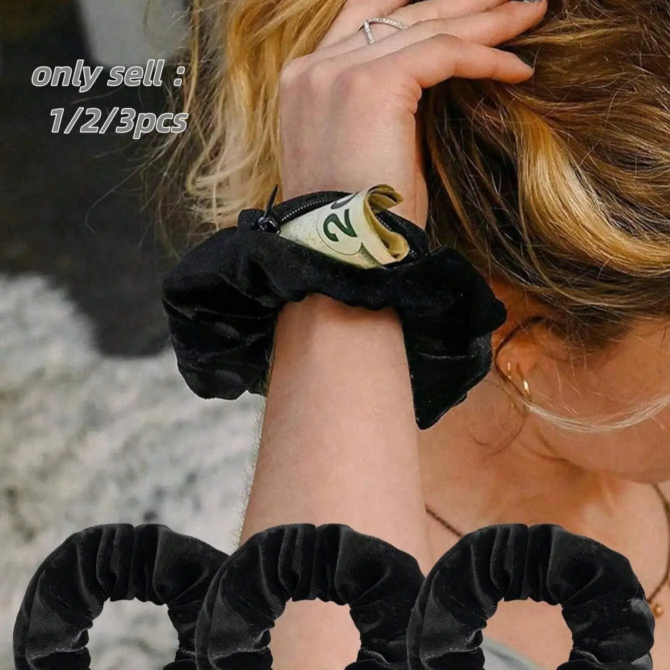 Multi-Functional Hair Tie Storage Pouch, Portable Money Hider & Organizer, Zippered Scrunchie with Secret Pocket, Large Capacity