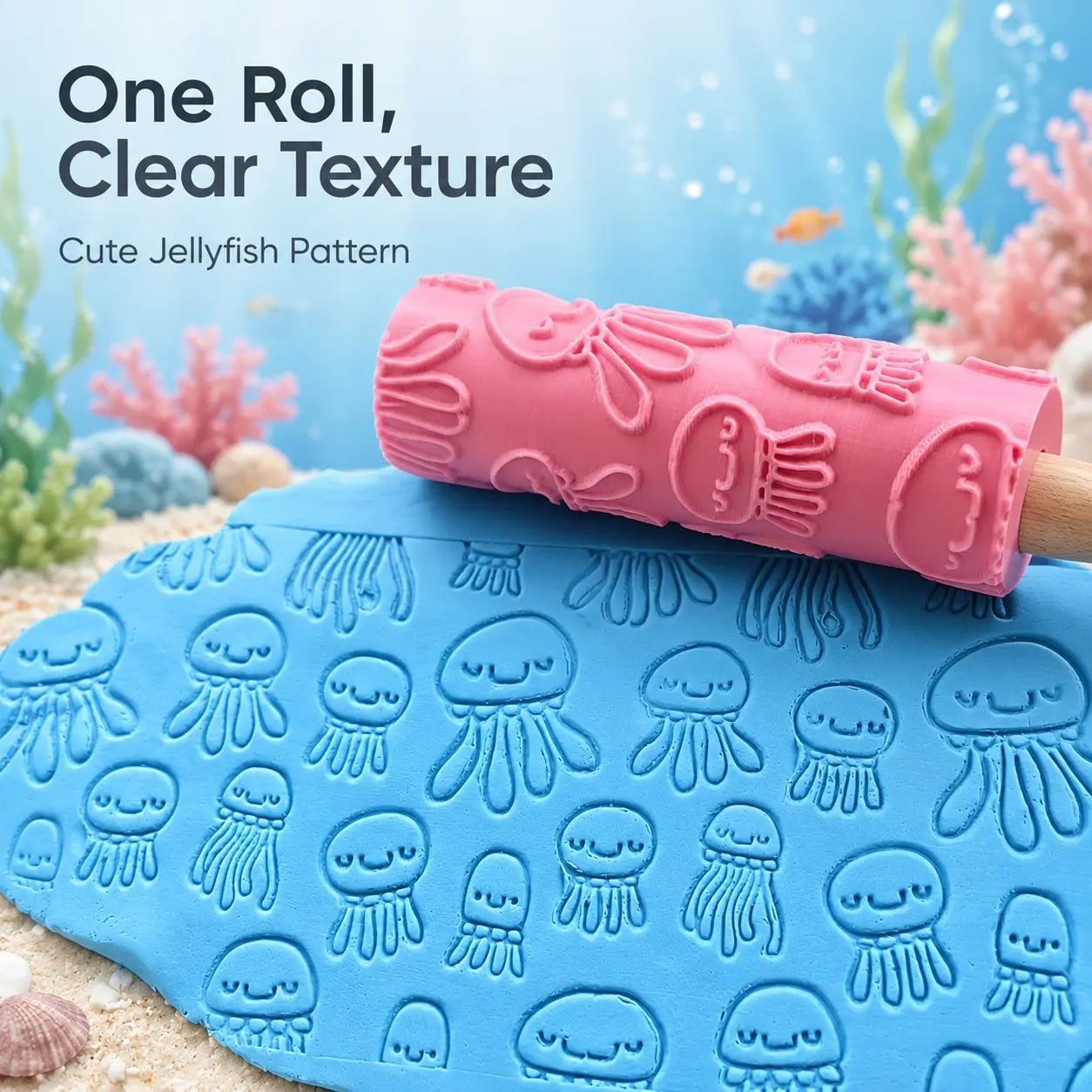 Cute Jellyfish Texture Roller, Polymer Clay Embossing Tool, Durable Handmade Clay Mold, Ideal for Coasters, Earrings, Easter, Pet Day, Reading Month