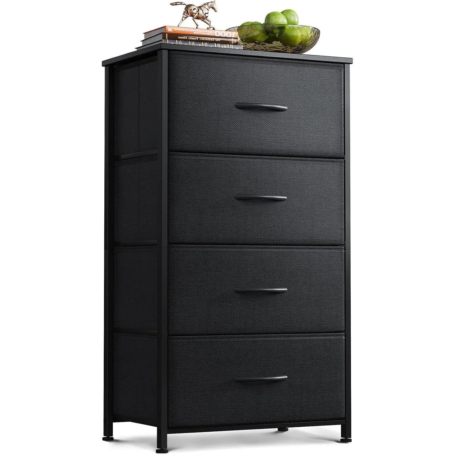 Small Dresser for Bedroom with 4 Storage Drawers, Black | Dressers Chest of Drawers Fabric Dresser with Sturdy Steel Frame, Dressers for Closet with  Top