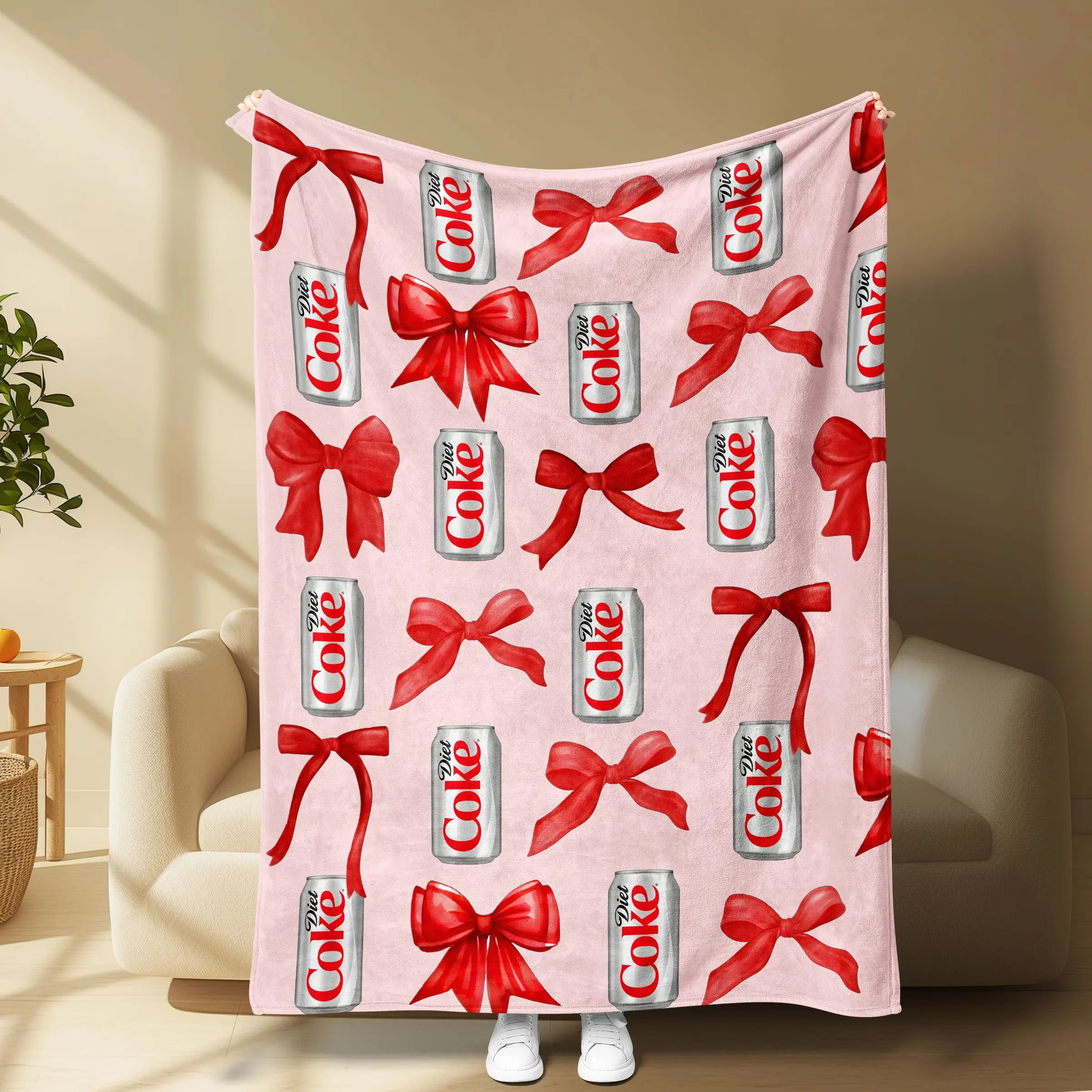 Coca-Cola Bow Sweet Cool Girl Limited Flannel Blanket, Soft High-Density Flannel, Perfect for Sofa Bed Office Nap, Ideal Gift for Coca-Cola Lovers