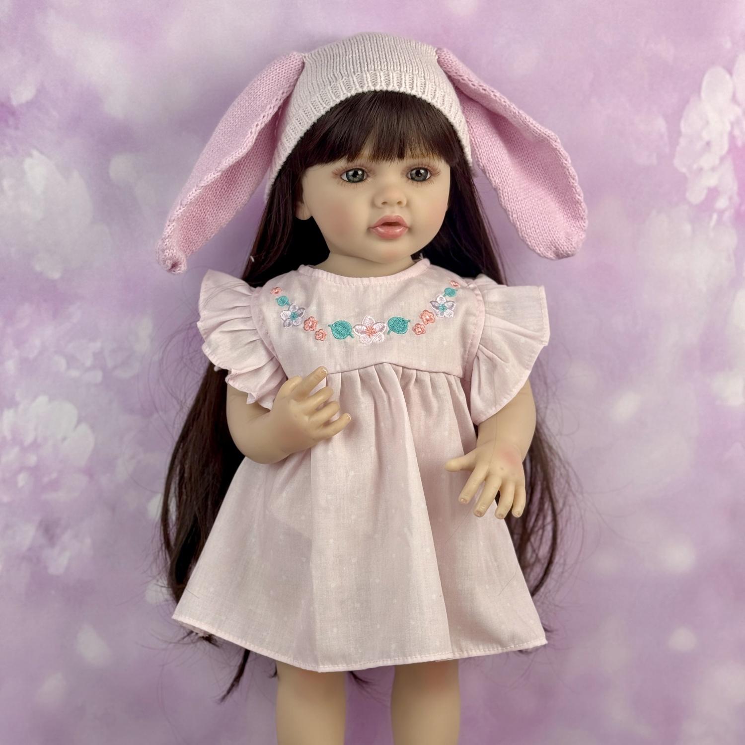 TopLink 55 CM Full Vinyl Body Reborn Baby Doll Toy For Girl Black Long Hair Princess Toddler Babies Doll Lifelike Birthday Gift Play House Bath Toy