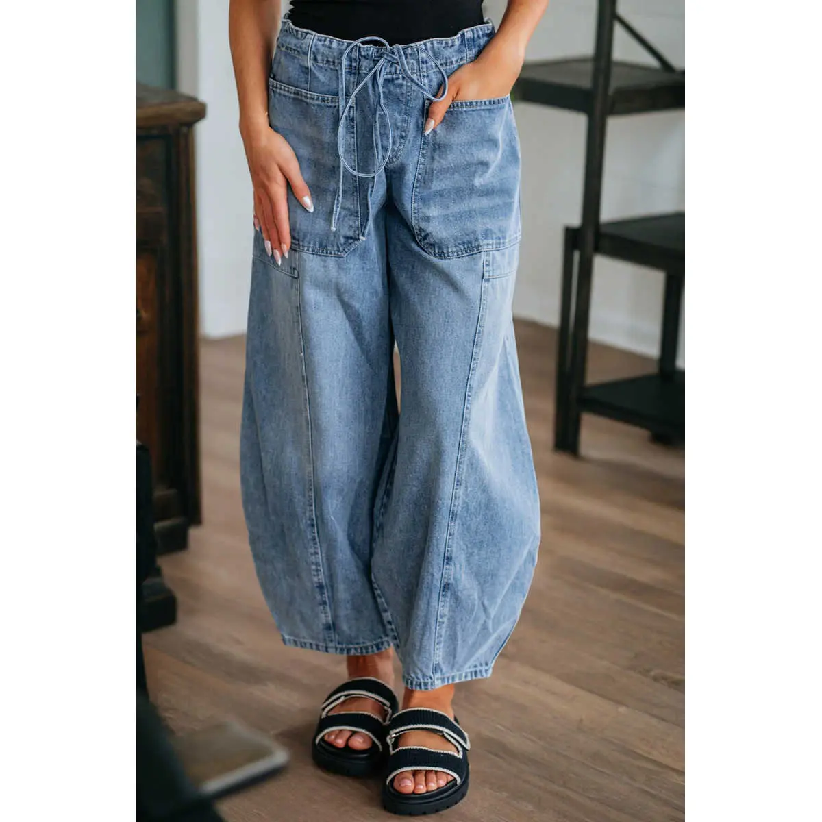 Myosotis Large Patch Pocket Drawstring Paperbag Waist Barrel Jeans