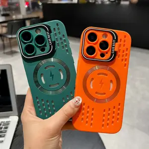 Cooling magnetic phone case for iPhone 16  / 15 / 14 with lens stand. Summer anti-drop protective cover.dee06