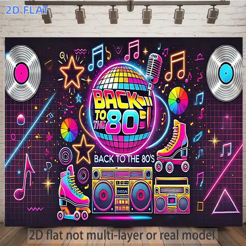 2D Flat Banner 1pc, Retro 80s Themed Party Backdrop - Banner with 80s Nostalgia Decorations (Music TV ) for Birthday Parties Weddings Baptisms Photo Booth Background - Durable Fabric for all-Season & 80s Events), Photography Backd