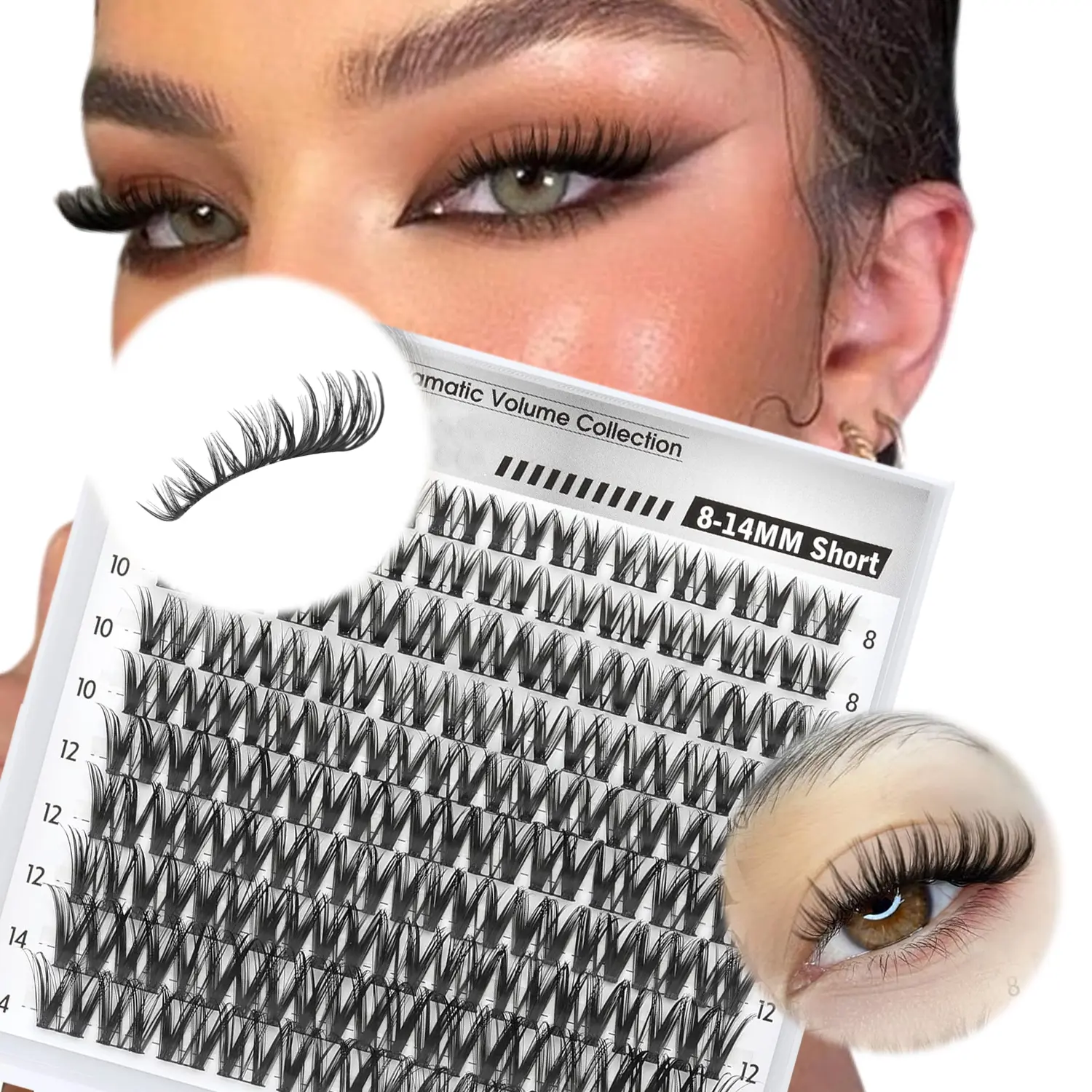 8-14mm CD Curl Wispy Crisscross Lash Clusters, Dramatic Volume Individual Eyelash Extensions with Wide Band, Reusable Vegan DIY Cluster Lashes for Makeup Beginners