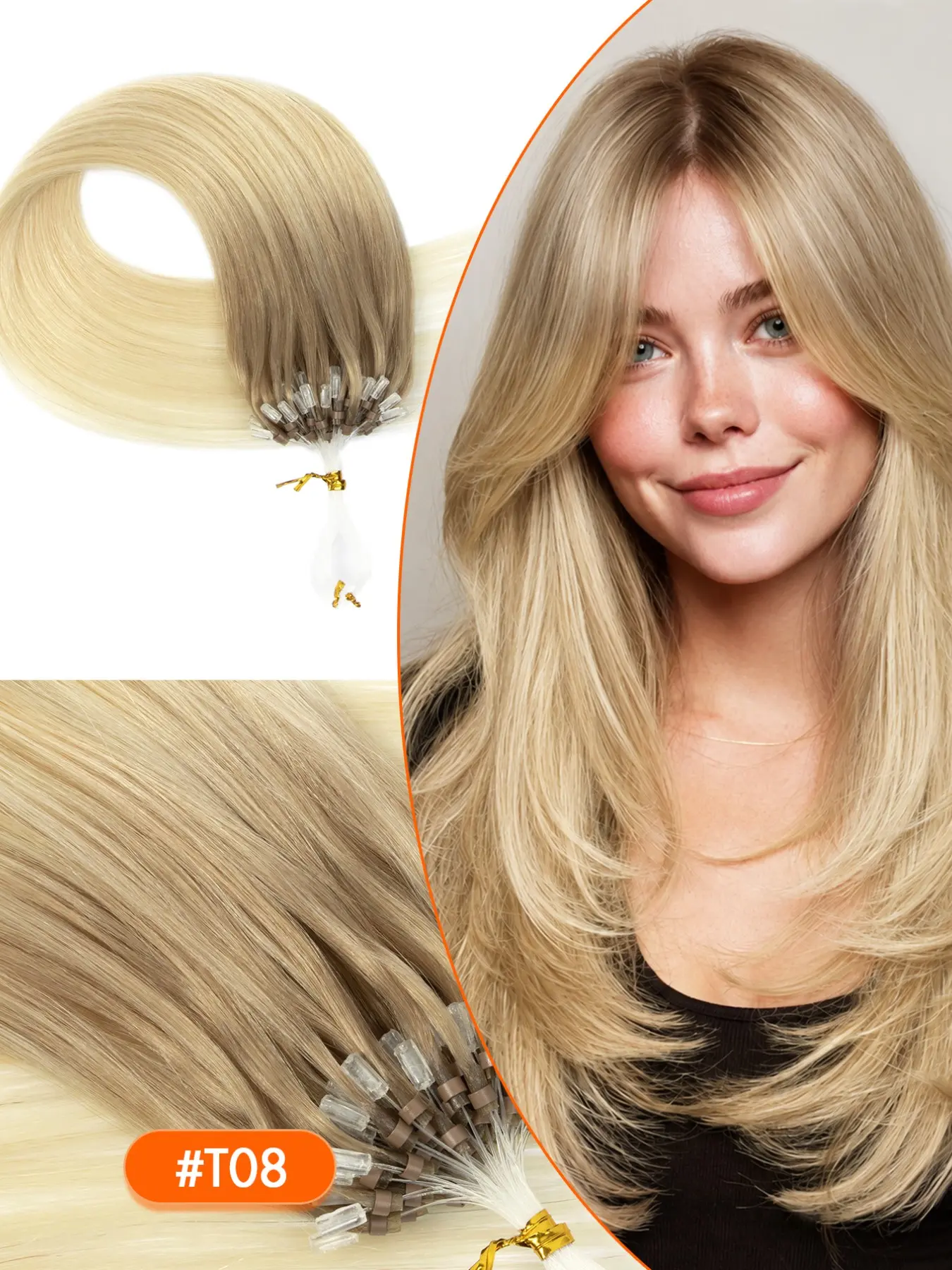 Micro Ring Human Hair Extensions for Women, Real Human Hair with Silky Soft Texture & Full Voluminous Ends. Highlight Color Micro Link Microbead Hair Extensions, Invisible Micro Loop Design, No Heat & No Glue for Natural Blending.