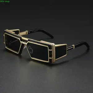 Unisex UV400 Protection Trendy Square Sunglasses - Futuristic Geometric Black-Gold Metal Frame, Cut-Out Design, Mirrored Lens, Ornate Luxe Statement Eyewear for Festival, Outdoor Events