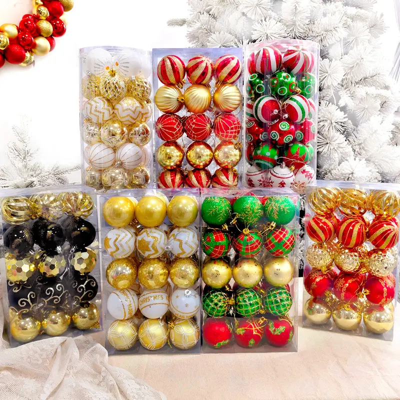 6cm 30-piece Christmas decoration set, electroplated plastic painted balls, Christmas ball set, round ball ornaments