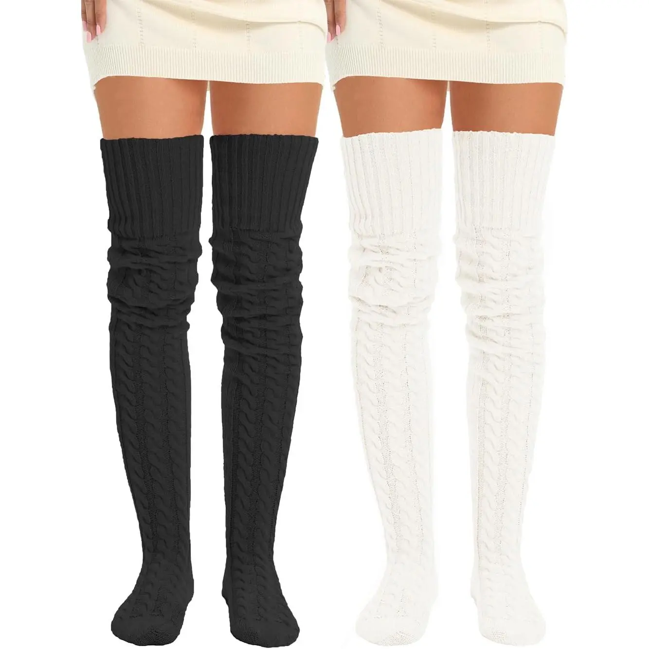 Female Polyester Thigh-High Knitted Winter Boot Socks, Extra-Long Vintage Leg Warmers, Hand-Washable Over-Knee Stockings (Sports & Outdoor Accessories)