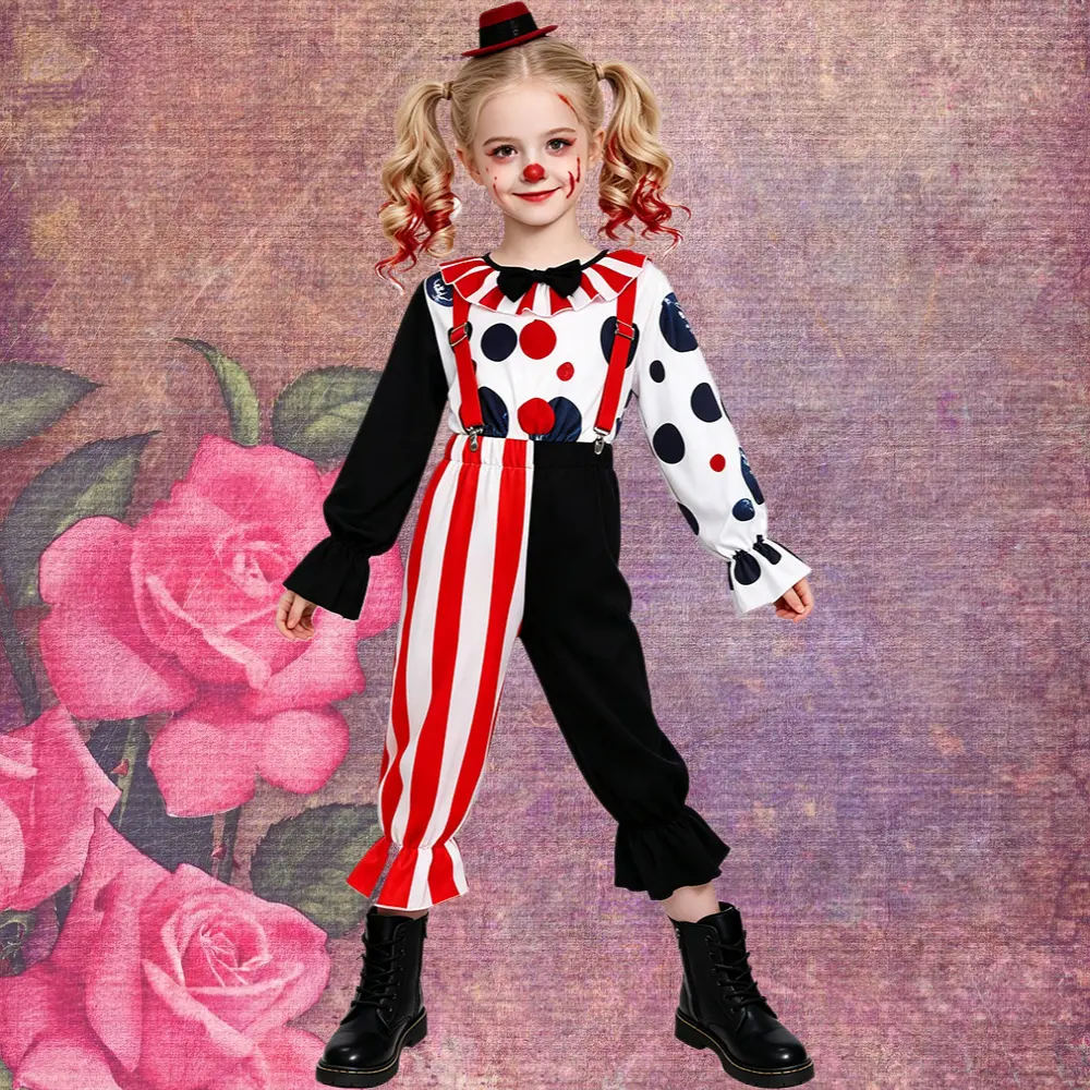 Terrifier Clown Cosplay Costume Drip Blood Plaid Halloween Stage Performance Outfit Props