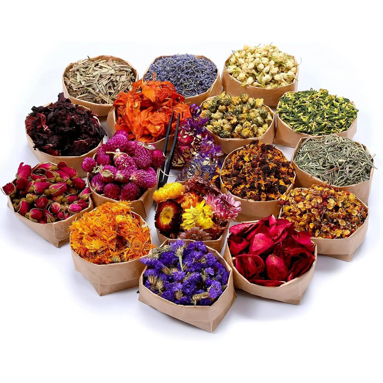 SACATR 16 Bags Dried Flowers,100% Natural Dried Flowers Herbs Kit for Soap Making, DIY Candle Making,Bath - Include Rose Petals,Lavender,Don't Forget Me,Lilium,Jasmine,Rosebuds and More