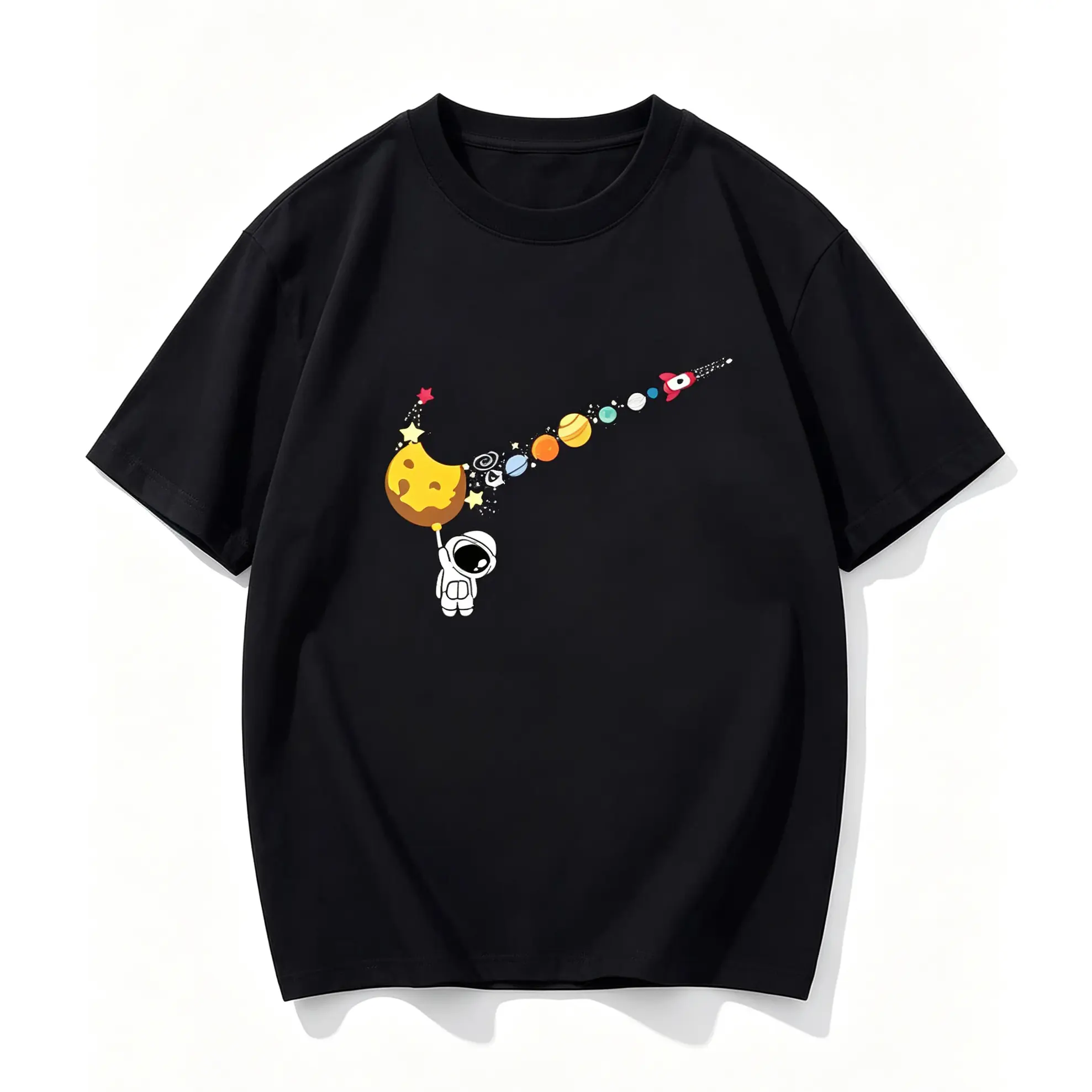 Space Planet Graphic T-Shirt for Men – Cotton Summer Tee with Galaxy Print, Breathable & Comfortable, Machine Washable Unisex Fit –unisex graphic humorous shirt cotton graphic tee high-quality cotton casual top unisex wide-shoulder fit summer essential