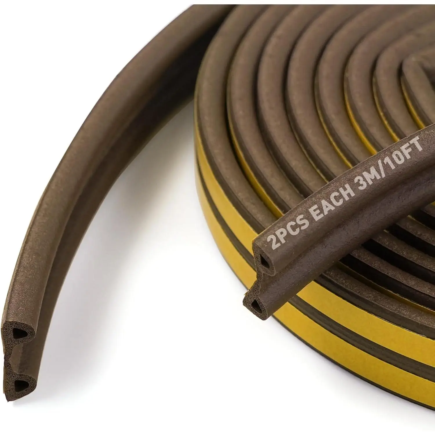 Brown Weather Stripping P Shaped Seal Strip | 5.5mm x 9mm x 20 ft Rubber Weatherstrip Tape, Door Weather Stripping, Self-Adhesive Seal Strip