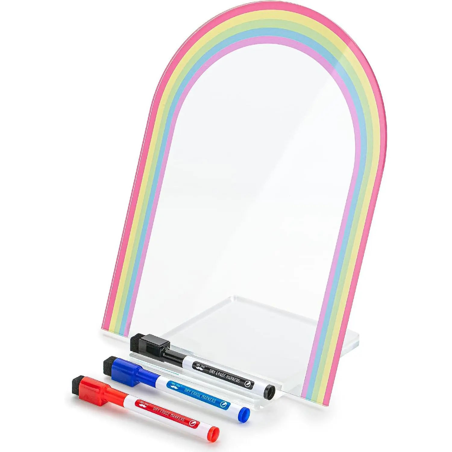 - Clear  Board with Stand, 11.8" x 9", 3 Markers | Rainbow Theme, Clear Dry Erase Board for Desk