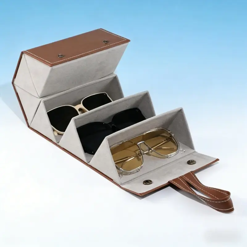 1pc Foldable 6-Grid Stylish Eyeglasses Storage Case, Faux Leather Glasses Organizer. Holds multiple pairs of glasses and accessories with compact design for easy access; durable stylish case for eyewear & accessory storage