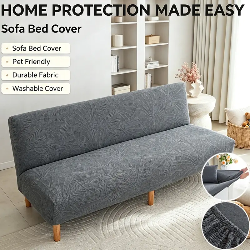 Washable Stretch Sofa Bed Slipcover Pet‑Proof Jacquard Futon Cover Flexible Furniture Protector for Folding Sofa Bed