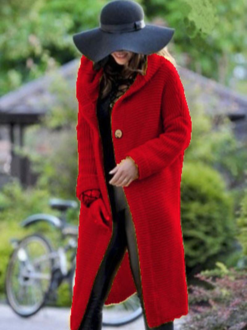 Women's Plain Textured Drop Shoulder Long Hooded Cardigan, Casual Long Sleeve Buttons Knit Outerwear For Fall & Winter, Women's Clothing For Daily Wear, Womenswear