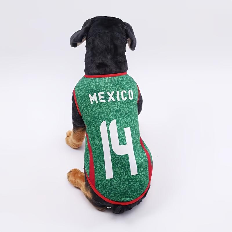 Mexico 2026 Soccer Pet Jersey - Sleeveless Breathable Fabric, Suitable for Dogs and Cats, Comfortable for All Seasons, Machine Washable, Fluorescent Green with Red and White Stripes and "Mexico 14" Number, Pet Sportswear, Lively Design