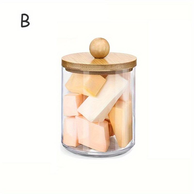Clear Storage Jar with Wooden Lid, 3 Counts/1 Set Cotton Swab Storage Box, Bathroom Storage Container for Cotton Swab, Cotton Ball, Floss Picks