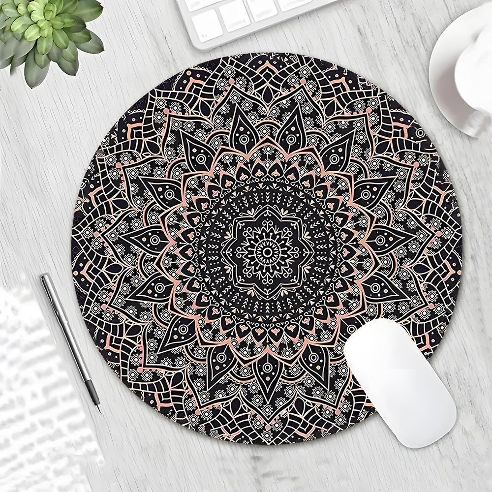 Vintage Mandala Pattern Mouse Pad, Round Mouse Pad with Non-slip Rubber Base, Decorative Mouse Mat for Gaming & Office
