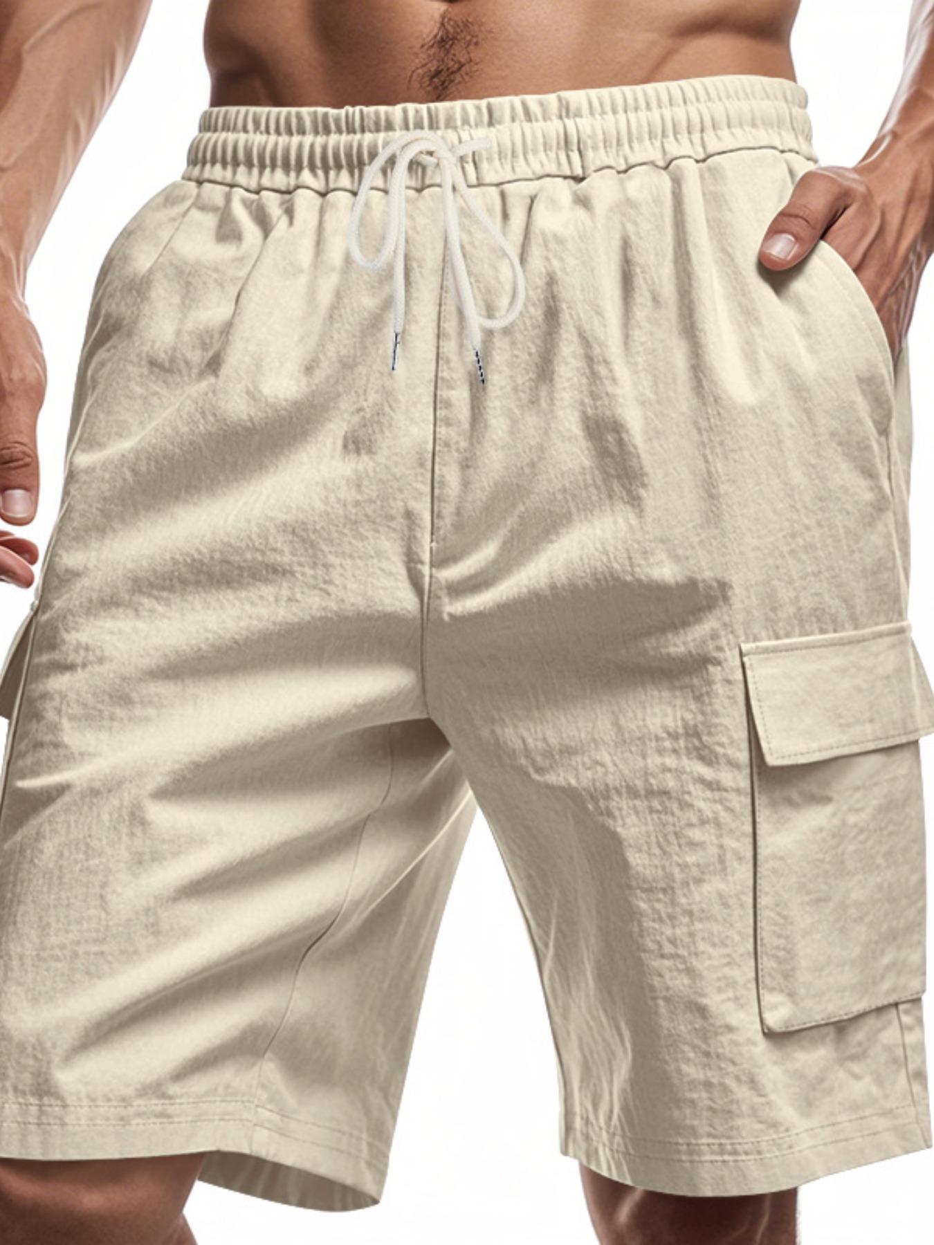 Men's Linen Fashion Fitted Work Shorts, Multi-Pocket Design with Drawstring Waistband, Casual Vacation & Daily Wear Essential