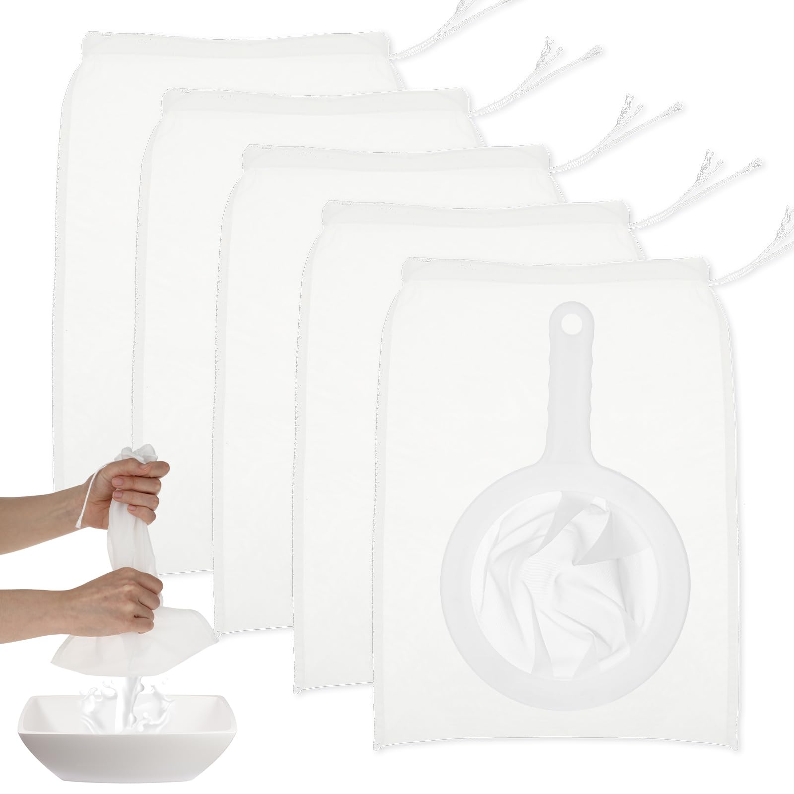 Reusable Mesh Nylon Filter Bag & Portable Filter Net, Kitchen Filtering Tool with Simple Filtration Design, Suitable for Brewing, Nut Milk, etc, Coffee