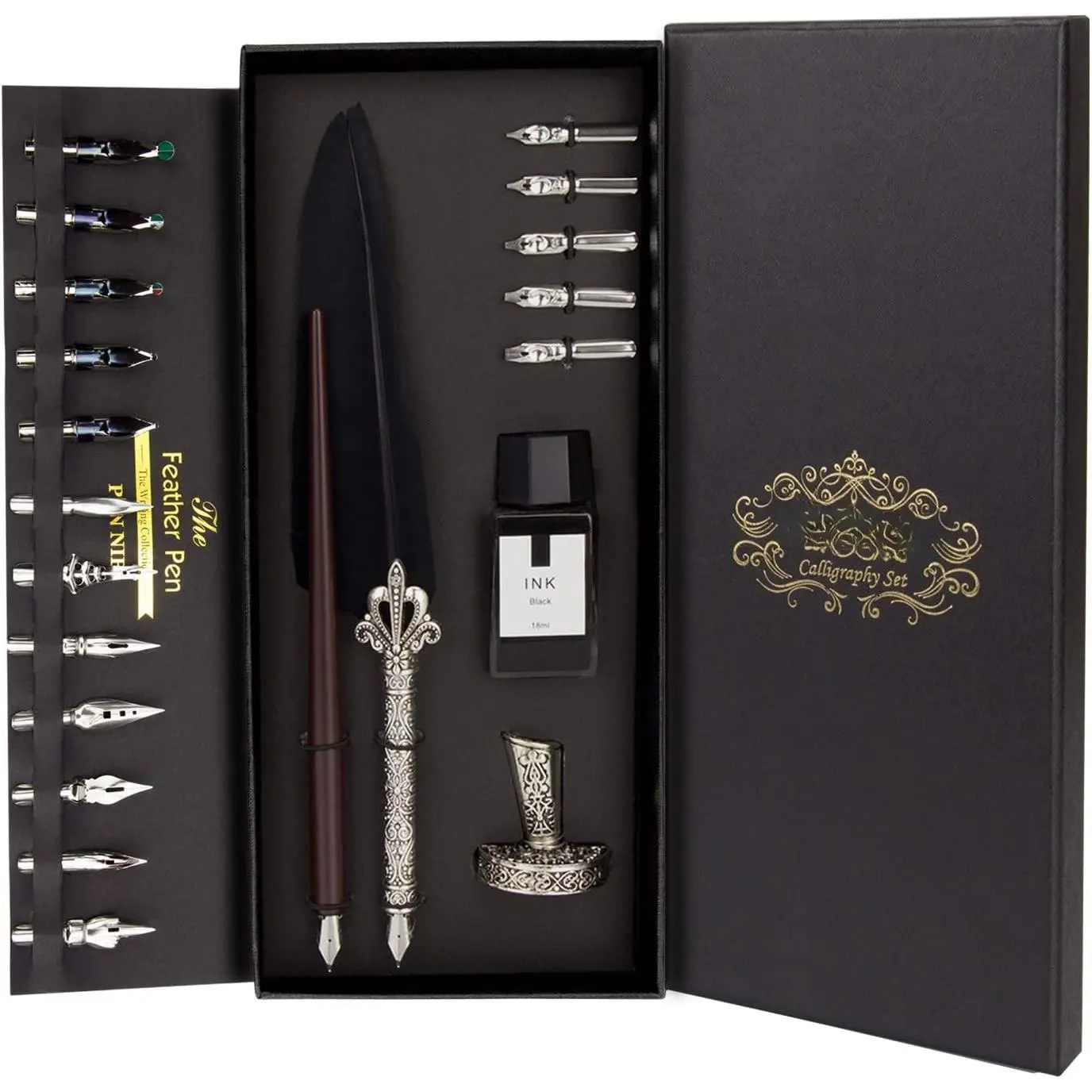 Calligraphy Set for Beginners, Wooden Dip Pen,  Quill, 19 Nibs, Ink Set,  Box
