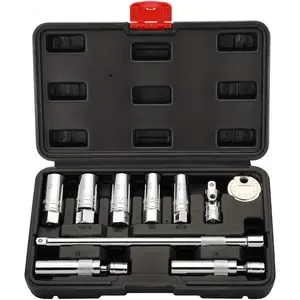 10 count 3/8" Drive Spark Plug Socket Set with  Joint, Spark Plug Gapper and 10" Extension Bar, SAE & Metric 9/16", 5/8", 18mm, 3/4", 13/16" sockets, and 14mm, 16mm Swivel Sockets