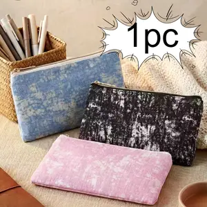 Vintage Washed Texture Zipper Pouch, Pencil Case & Makeup Organizer Bag