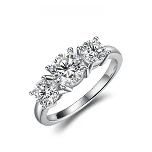 3 Stones All Synthetic Moissanite Ring Elegant Design For Woman Man Anniversary Wedding Engagement 925 Sterling Silver Rings Gift Valentine's Day R014, Moissanite Engagement Ring, Three Stone Ring Summervibes summerwins,summerwins