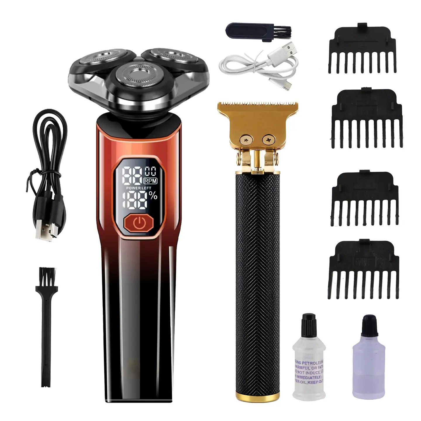 Men's Grooming Set, Digital Triple Blade Razor with Vintage Trimmer, Ultra-Thin Foil, Dry Shave, R-Type Blade, Home & Travel Use, Shaver Trimmer