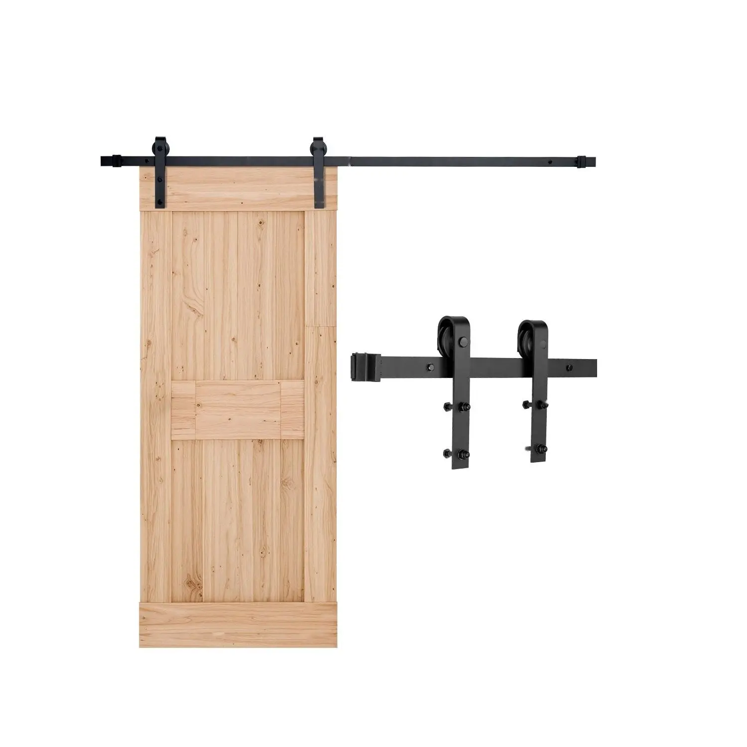6ft Carbon Steel Sliding Barn Door Hardware Kit for Single Door - Black Finish, Rails, Carriage Rollers, Hangers, Floor Guide, Mounting Hardware - Easy Assembly, Quiet Slide, Space Saver, Ideal for DIY Enthusiasts’ Indoor Rustic Farmhouse Decor, Indoor Us