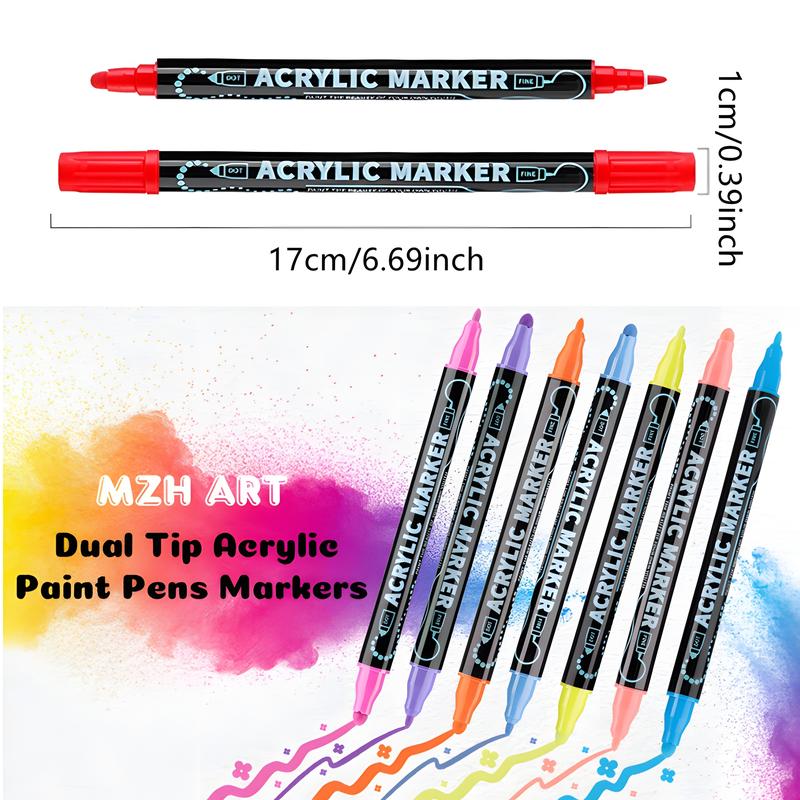 Acrylic Paint Marker Set, 1 Set Dual Tip Acrylic Paint Pens, Glass Marker Pens with Brush Tip and Fine Tip, Paint Pens for Rocks, Wood, Canvas, Stone, Ceramic Surfaces, Acrylic Markers